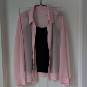 Amazon Essentials Pink Sheer Blouse with Black Tank